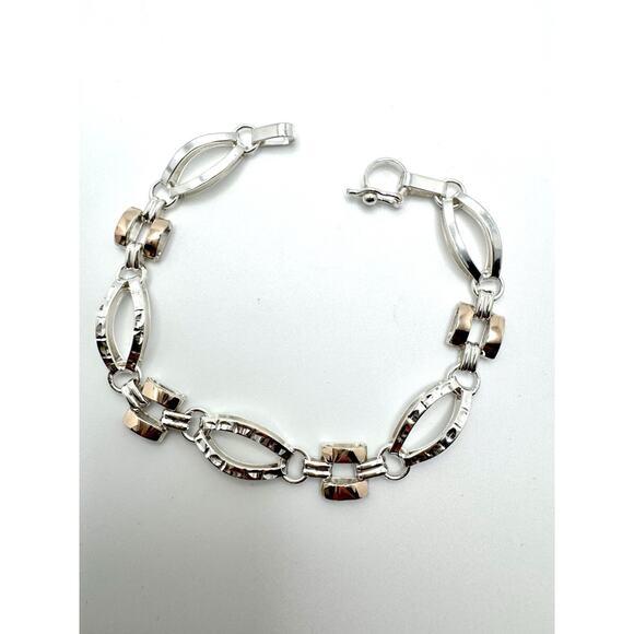 Designer Peruvian Sterling Silver 950 and 18K Gold Inlay Bracelet - 7.5” - Picture 3 of 6